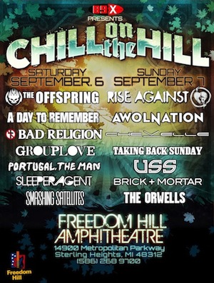 89X presents Chill On The Hill &mdash; flyer with band lineup and Freedom Hill Amphitheatre contact information