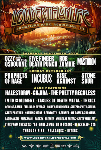 Louder Than Life 2017 flyer with band lineup and venue details