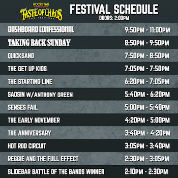 Rockstar Energy Drink Taste Of Chaos Festival band performance times