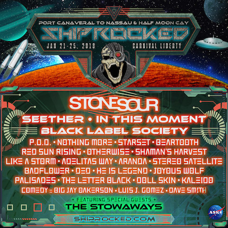 ShipRocked flyer with band lineup and cruise details